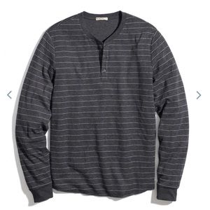 Mens Marine Layer Double Knit Striped Henley in Faded Black/White szM